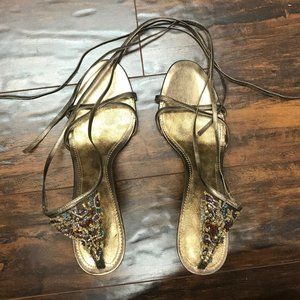 Nine West Lace Up Gold Sandals